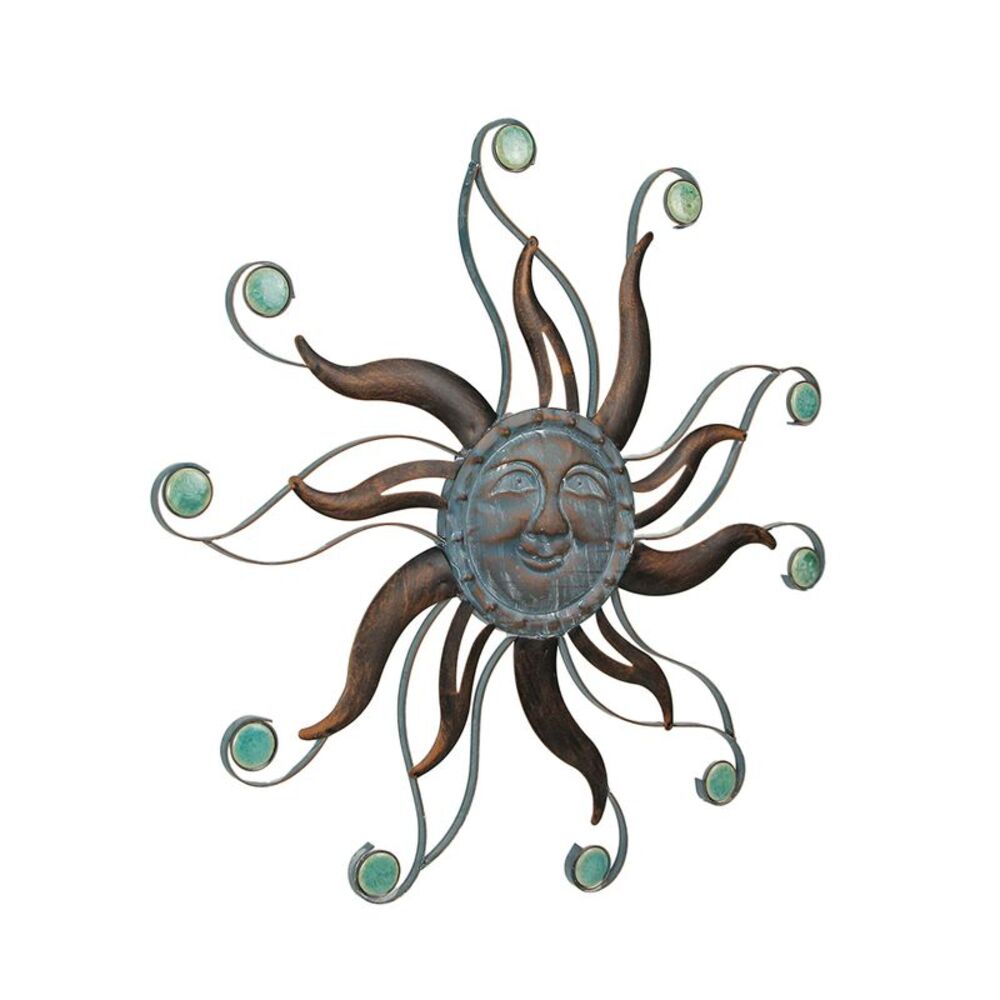 Antique Copper Finish Metal Sun Face Wall Hanging With Ceramic Bead Accents - Picture 2 of 9